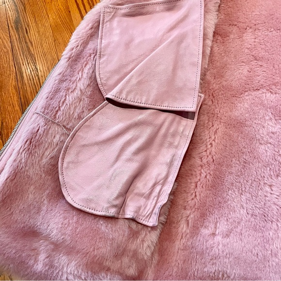 The Arrivals Pink Leather Jacket with Shearling Trim - Picture 8 of 11